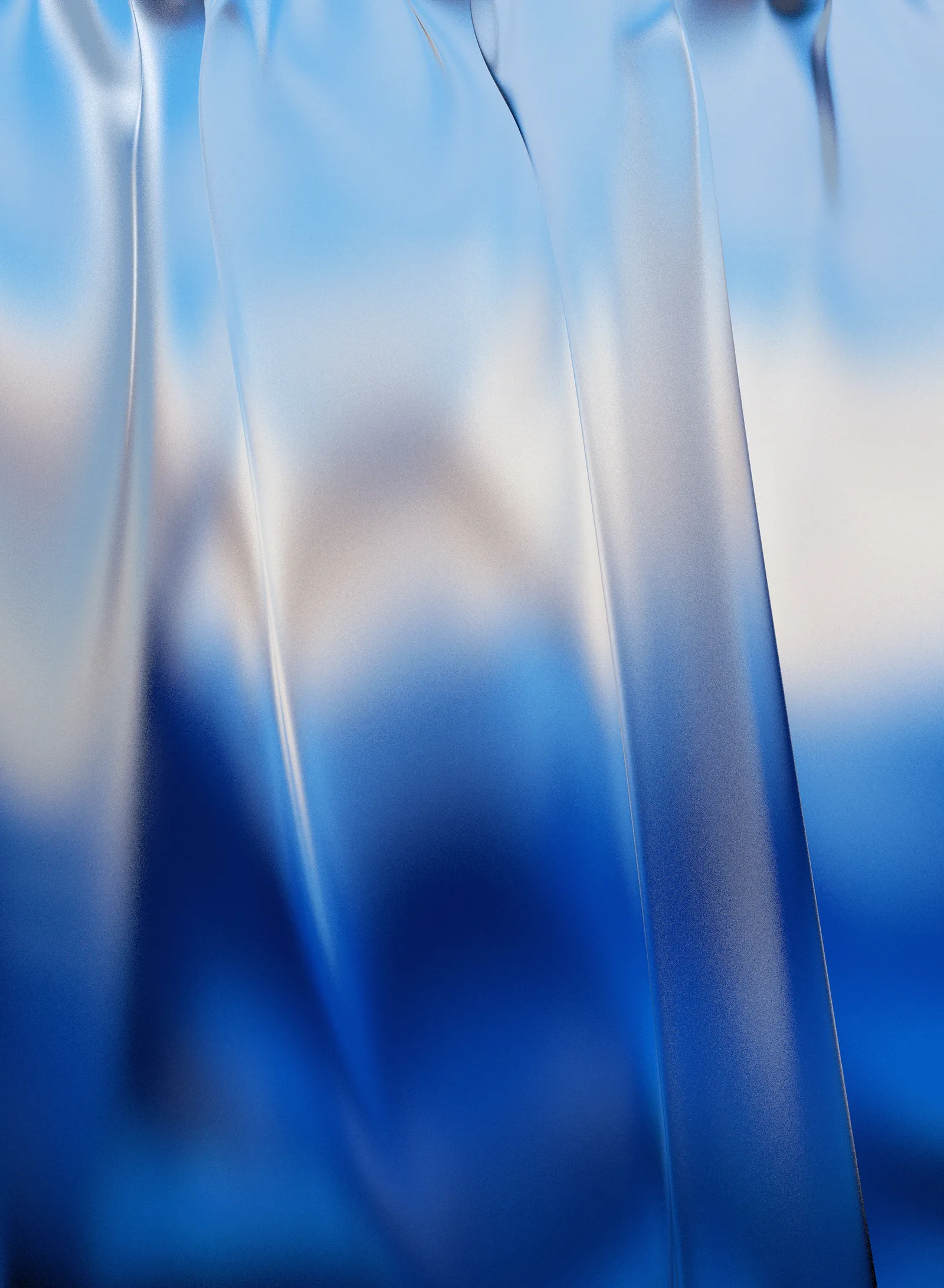 Abstract folds of glassy, translucent material in blue and white, like draped fabric or water, fading from pale at the top to deep blue at the bottom.